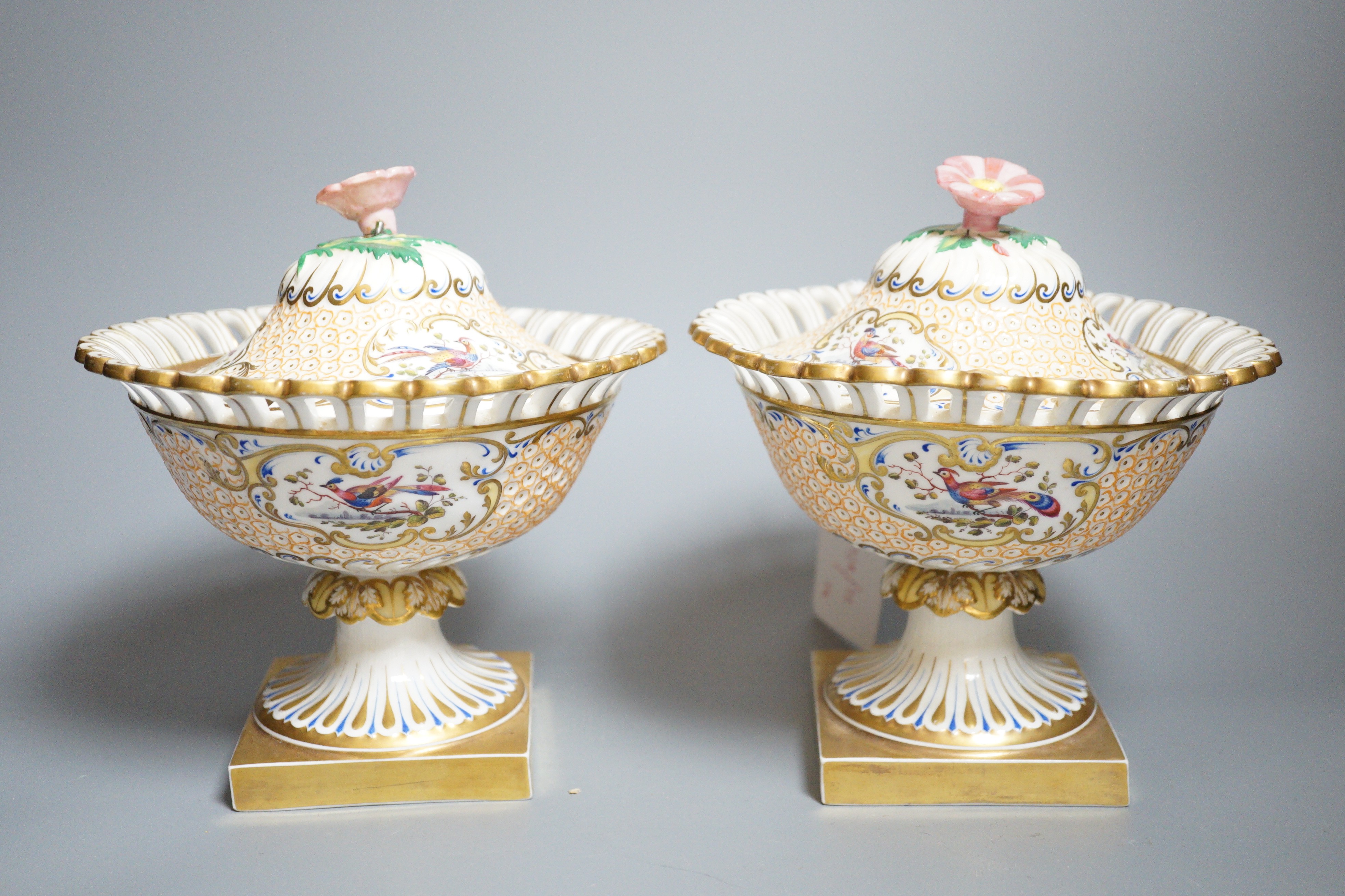 A pair of 19th century continental porcelain tazzas together with a smaller example and planter (4), tallest 19cm